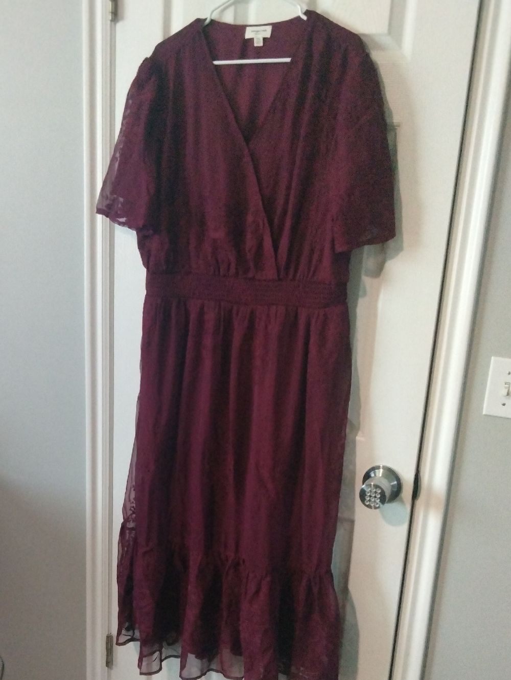 Orange Creek Lace Sleeve V‑Neck Dress in Burgundy